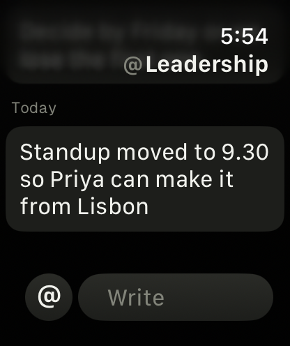 Promptly on Apple Watch, showing the current notebook and a field to add to it.